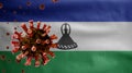 3D, Flu coronavirus floating over Lesotho flag. Sesotho and pandemic Covid 19