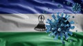 3D, Flu coronavirus floating over Lesotho flag. Sesotho and pandemic Covid 19