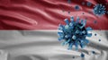 3D, Flu coronavirus floating over Monacan flag. Monaco and pandemic Covid 19