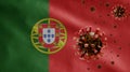 3D, Flu coronavirus floating over Portuguese flag. Portugal pandemic Covid 19 Royalty Free Stock Photo