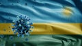 3D, Flu coronavirus floating over Rwandese flag. Rwanda and pandemic Covid 19 Royalty Free Stock Photo