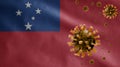 3D, Flu coronavirus floating over Samoan flag. Samoa and pandemic Covid 19