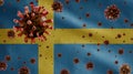 3D, Flu coronavirus floating over Sweden flag. Swedish and pandemic Covid 19 Royalty Free Stock Photo