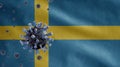 3D, Flu coronavirus floating over Sweden flag. Swedish and pandemic Covid 19 Royalty Free Stock Photo