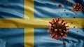 3D, Flu coronavirus floating over Sweden flag. Swedish and pandemic Covid 19 Royalty Free Stock Photo