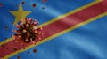 3D, Flu covid 19 over Democracy Congolese flag. Democratic Republic of Congo