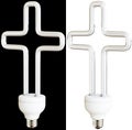 3D Fluorescent Lightbulb Shaped as a Religious Cross Isolated on Black and White Background Royalty Free Stock Photo