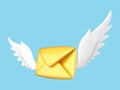 3D flying envelope with wings. Incoming mail notification, newsletter and online email concept. Incoming email or message. Vector