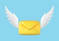 3D flying envelope with wings. Incoming mail notification, newsletter and online email concept. Incoming email or message. Vector