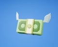 3D Flying stack of money on blue background Royalty Free Stock Photo