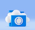 3D Folder in Clouds with File Sync Icon Royalty Free Stock Photo