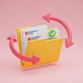 3D Folder Icon with Circular Arrows and Check Mark on Pink Background document data Royalty Free Stock Photo