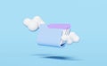 3d folder icon with cloud isolated on blue background. storage download, data transfering, datacenter connection network, minimal Royalty Free Stock Photo