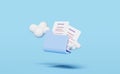 3d folder icon with cloud isolated on blue background. storage download, data transfering, datacenter connection network, minimal Royalty Free Stock Photo