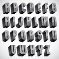 3d font, geometric three-dimensional letters set.