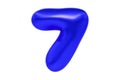 3D font number 7, funny cartoon symbol made of realistic blue helium balloon, Premium 3d illustration.