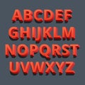 3d font. Three-dimensional alphabet letters. Vector illustration.