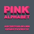 3d font. Three-dimensional pink alphabet letters. Vector illustration. Royalty Free Stock Photo