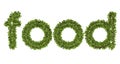 3D food text on white background.