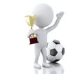 3d Football player with trophy and ball. Sports concept.