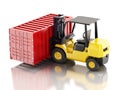 3d Forklift carrying a cargo container. Industry concept. Royalty Free Stock Photo