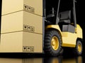 3d forklift truck with cardboard boxes.