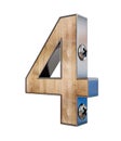 3D `four` number made of wood and metal