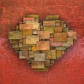 3d fragmented love heart shape square tile grunge pattern