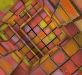 3d fragmented tiled graffiti labyrinth in multiple spray color