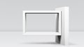 3D frame on stand or abstract minimalistic rectangle composition with the white room on the background Royalty Free Stock Photo