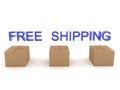 3D Free shipping text with three boxes below