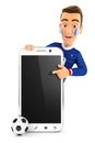 3d french soccer fan pointing to blank smartphone