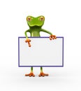 3d frog holding blank empty board Royalty Free Stock Photo