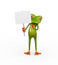 3d frog holding empty sign board