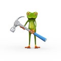 3d frog holding hammer