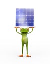 3d frog holding solar panel