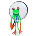 3D frog with magnifying glass