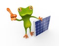 3d frog thumb up with solar panel Royalty Free Stock Photo