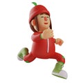 3D Fruit Girl Cartoon Design showing a running pose