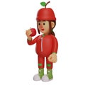 3D Fruit Girl Cartoon Illustration eating an apple