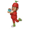 3D Fruit Girl Cartoon Illustration having a cupcake