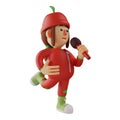 3D Fruit Girl Picture standing holding a microphone