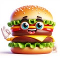 3D funny burger cartoon. Traditional fast food. AI generated
