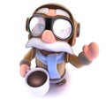 3d Funny cartoon airline pilot character drinking a cup of coffee or tea