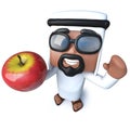 3d Funny cartoon Arab sheik character holding an organic apple fruit