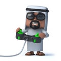 3d Funny cartoon Arab sheik character playing a video game