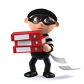 3d Funny cartoon burglar character steals data