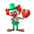 3d Funny cartoon clown character holding a red heart Royalty Free Stock Photo