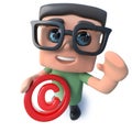 3d Funny cartoon computer nerd character holding a copyright symbol Royalty Free Stock Photo