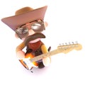 3d Funny cartoon cowboy playing an electric guitar